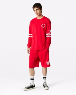 Converse Twisted Varsity Cut & Sew Long Sleeve Férfi Pólók Piros | CWOADIB-HU